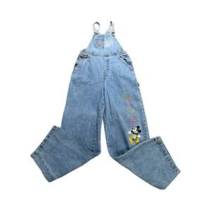 Mickey & Co Overalls Women 30x28 Light Wash Denim Mickey Mouse Embroidery Boho